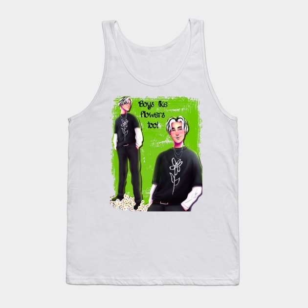 Flower, boys like flowers too, fan art, skunk, black and white, boy, character, human version, cartoon, cute, blushing, he can call me a flower if he wants to, Tank Top by KAM KOLE